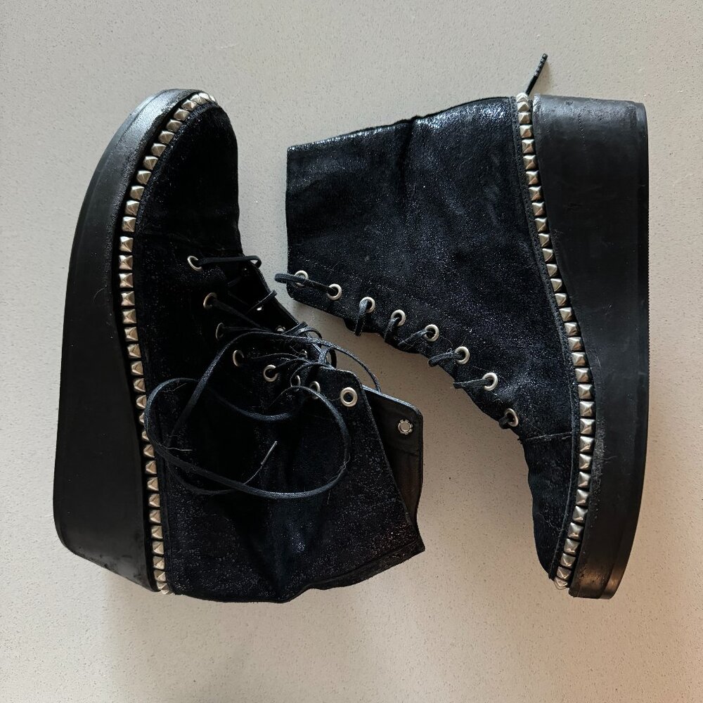 Calleen Cordero Black - Blue Shimmer Studded Platform Boots